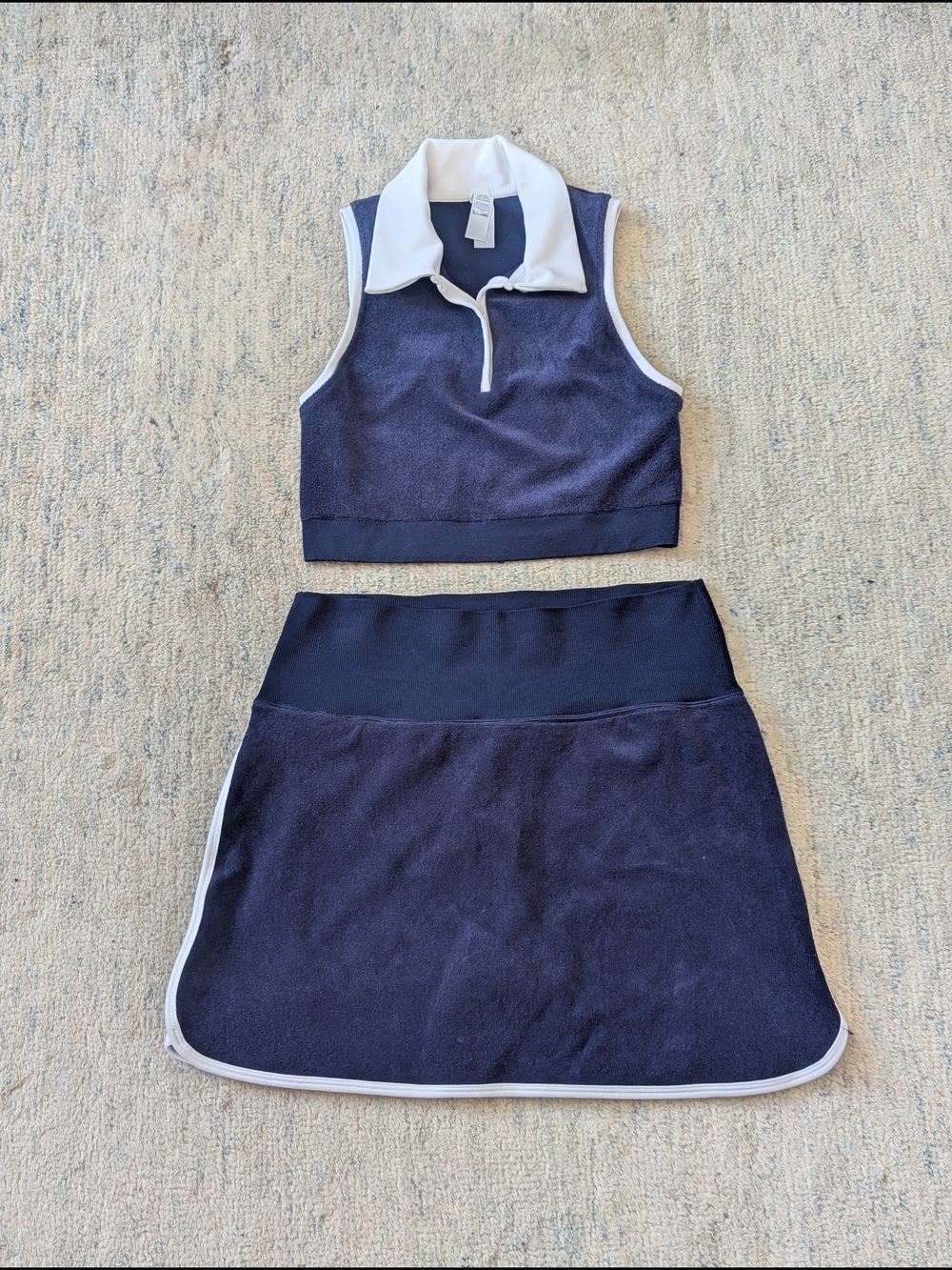 Aerie Offline Navy Terry Knit Two-Piece Tennis Set with White Trim